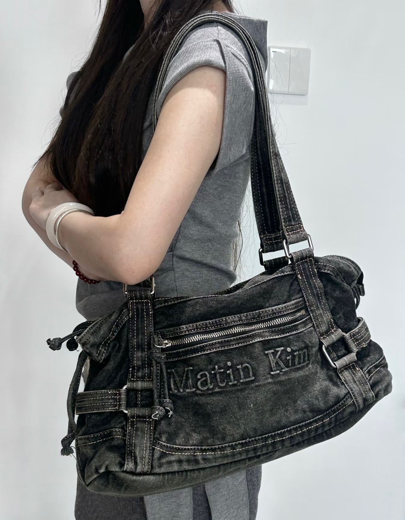 (2 COLOR)MATIN WASHED DENIM SQUARE BAG (PRE-ORDER) - Image 5