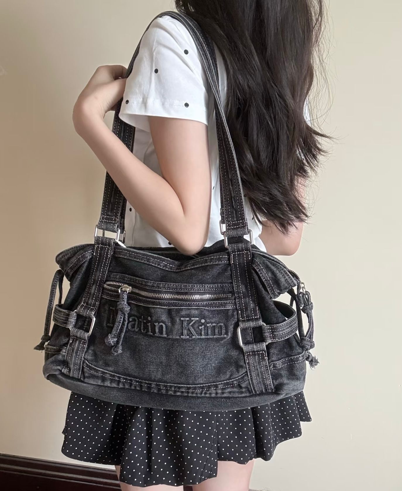 (2 COLOR)MATIN WASHED DENIM SQUARE BAG (PRE-ORDER)